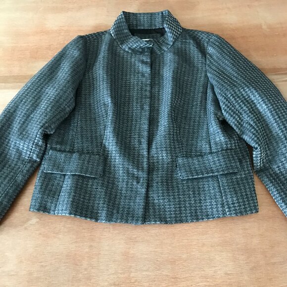 Coldwater Creek Classic Jacket Women 16 Gray Herringbone Snap Button Up Wool - Picture 1 of 12